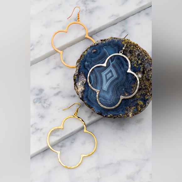 Jewelry - Large Silver Hammered Clover Hoop Earrings